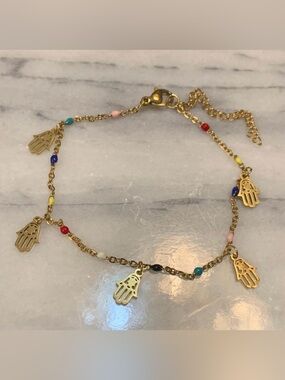 Gold Stainless Steel Hamsa Charm Bracelet